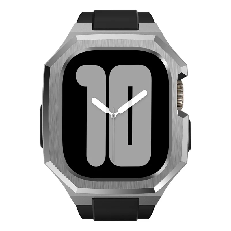 For Apple Watch Ultra 2 Ultra 49mm Soft Fluororubber Strap with Stainless Steel Wristwatch Case - Silver