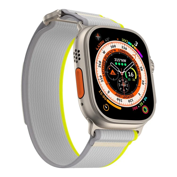 For Apple Watch 10 46mm / Ultra 2 / Ultra 49mm / 9 8 7 45mm / SE (2023) SE (2022) SE 6 5 4 44mm / 3 2 1 42mm Nylon Braided Watch Band, Size: M - Yellow+White