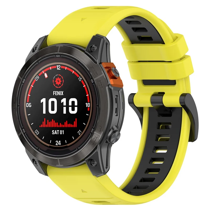 For Garmin Fenix 7X / 7X Pro / 6X QuickFit 26mm Silicone Watch Strap Dual Color Wrist Band - Yellow+Black