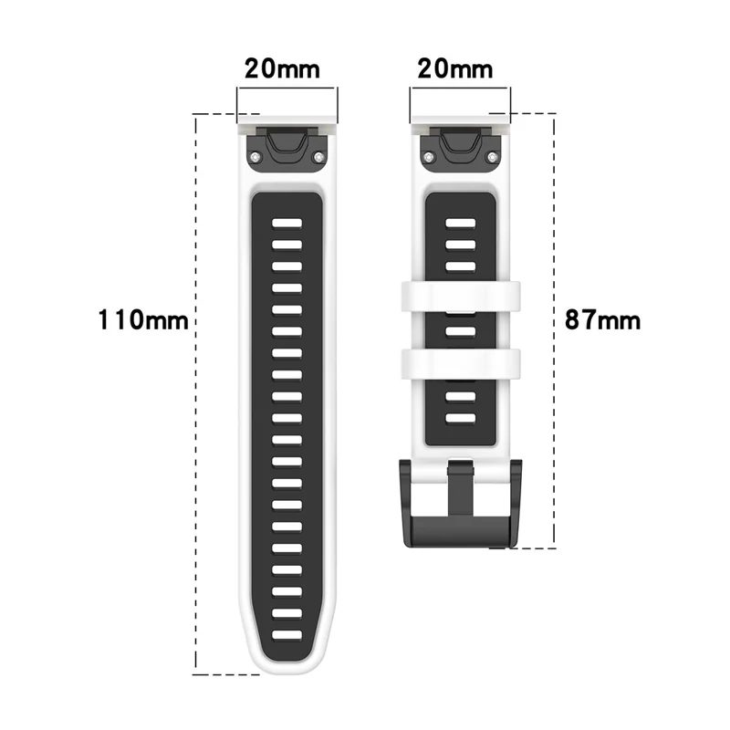 For Garmin Fenix 7S / 7S Pro / 6S QuickFit 20mm Silicone Watch Band Dual Color Strap Replacement - Black+Green