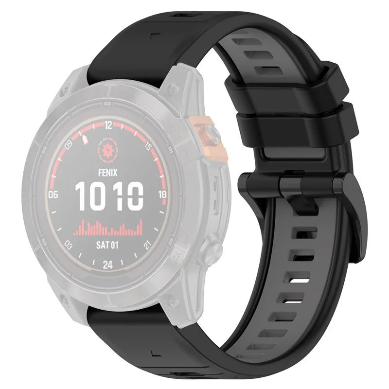 For Garmin Fenix 7 / 7 Pro / 6 / 6 Pro QuickFit 22mm Watch Band Dual Color Silicone Strap - Black+Grey