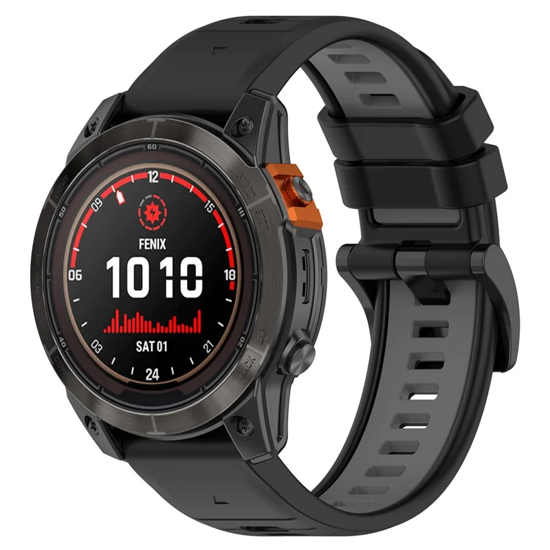 For Garmin Fenix 7 / 7 Pro / 6 / 6 Pro QuickFit 22mm Watch Band Dual Color Silicone Strap - Black+Grey