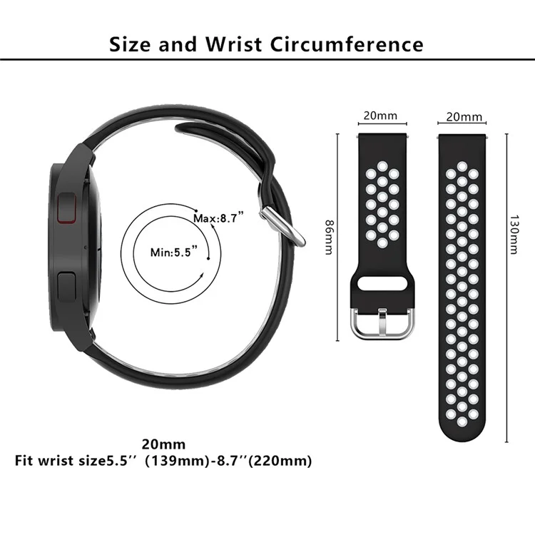 KALEBOL KLB-SSGJ-001 Para Samsung Galaxy Watch6 Classic 47mm 43mm Pulseira de Relógio de Silicone Bicolor - Preto+Cinza