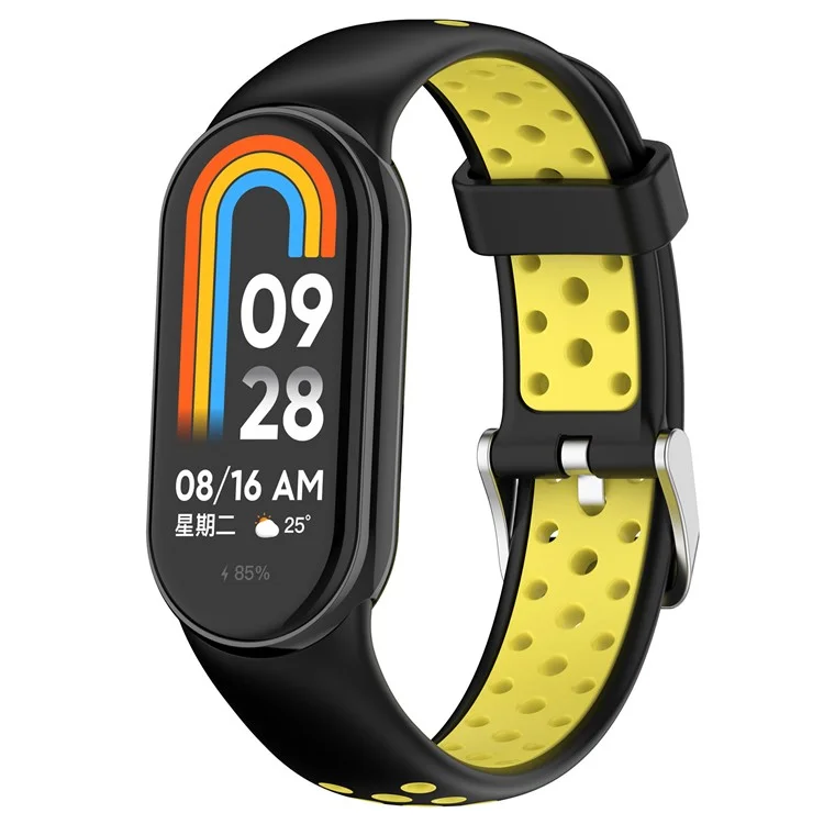 KALEBOL KLB-SSGJ-001 Für Xiaomi Mi Band 9 NFC / Mi Band 9 / Smart Band 8 NFC / Smart Band 8 Silikon-Uhrenarmband Wasserdicht - Schwarz+Gelb