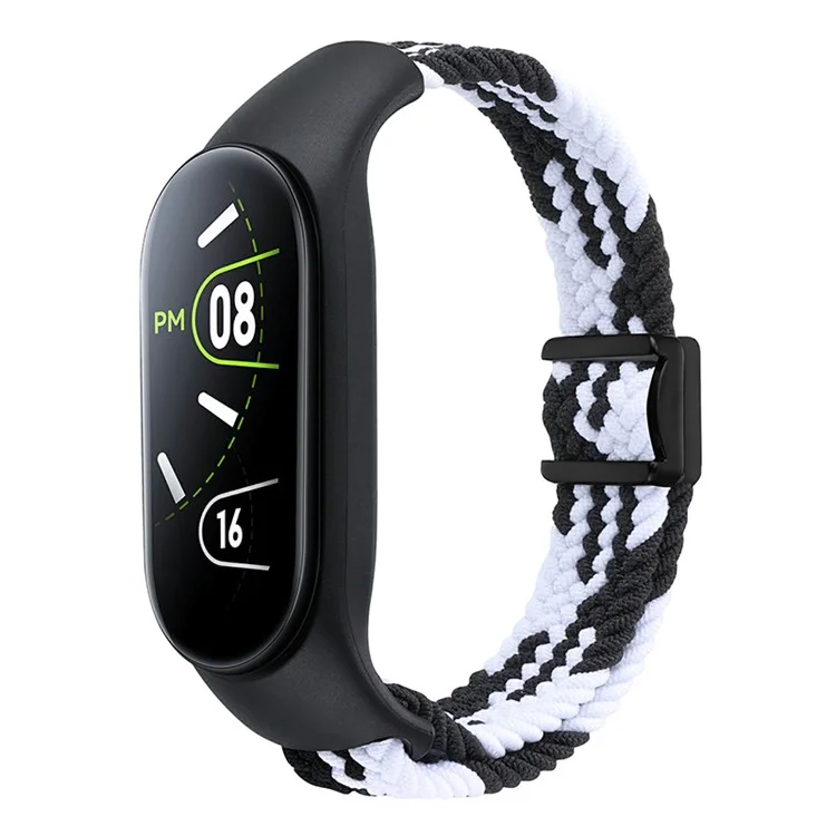 For Xiaomi Mi Band 3 / 4 / 5 / 6 / 7 Braided Nylon Strap Magnetic Watch Band - Black / White