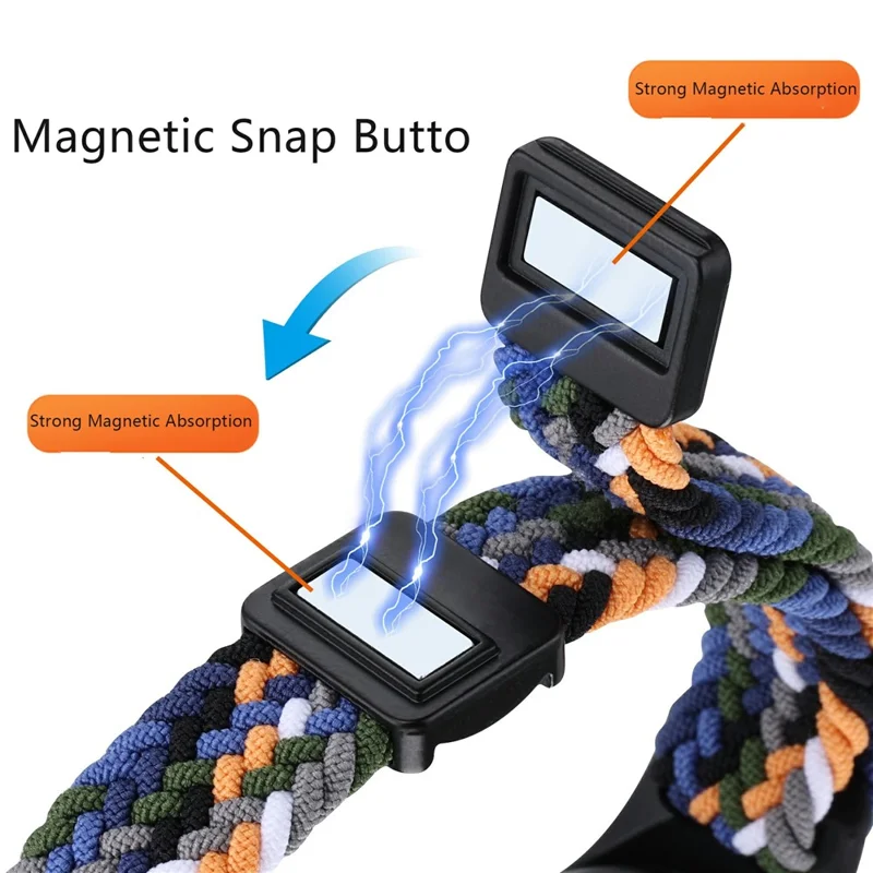 For Xiaomi Mi Band 3 / 4 / 5 / 6 / 7 Braided Nylon Strap Magnetic Watch Band - Dazzle Black