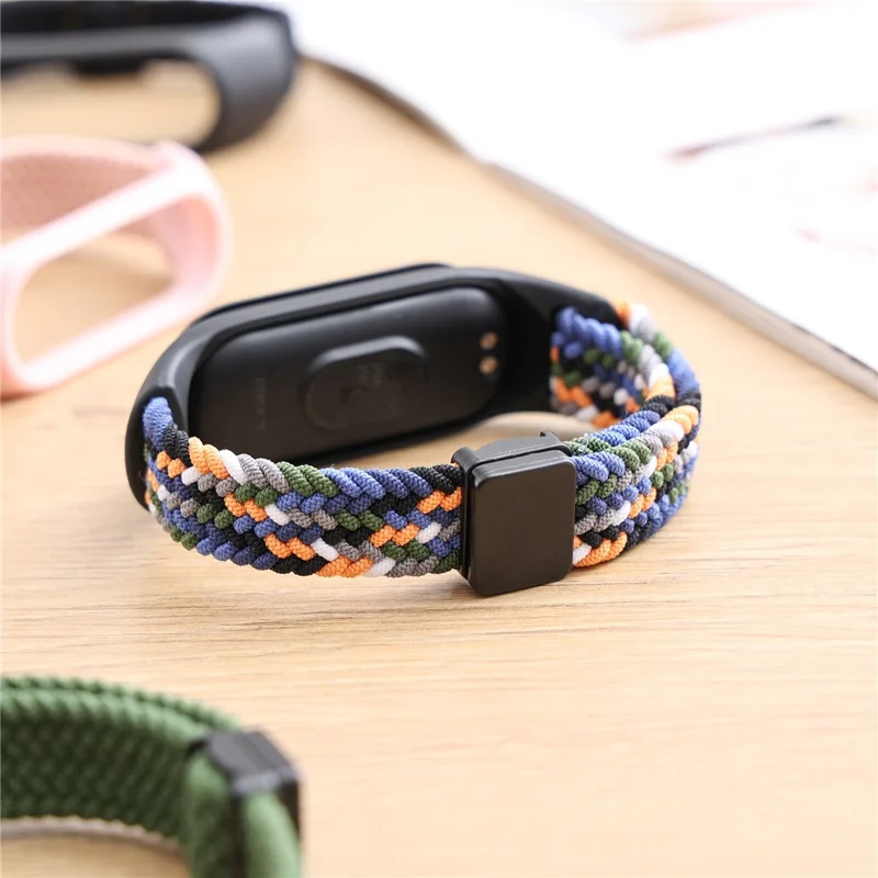 For Xiaomi Mi Band 3 / 4 / 5 / 6 / 7 Braided Nylon Strap Magnetic Watch Band - Dazzle Black