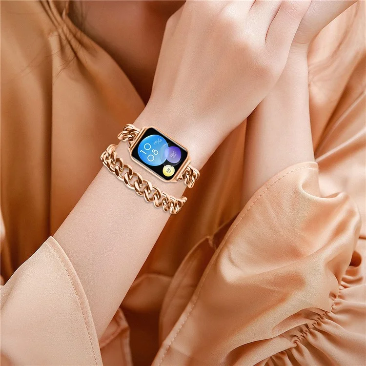 For Xiaomi Smart Band 8 Pro Double-Circle Band Stainless Steel Watch Strap - Rose Gold