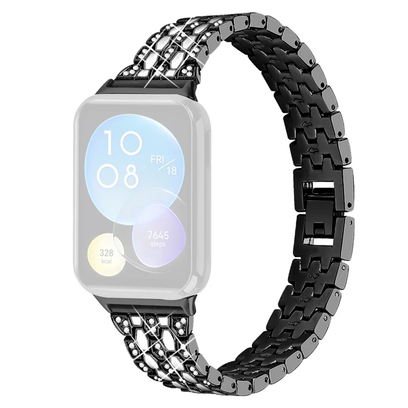 For Xiaomi Smart Band 8 Pro 3 Rows Rhinestone Zinc Alloy Watch Band Women Replacement Strap - Black+White