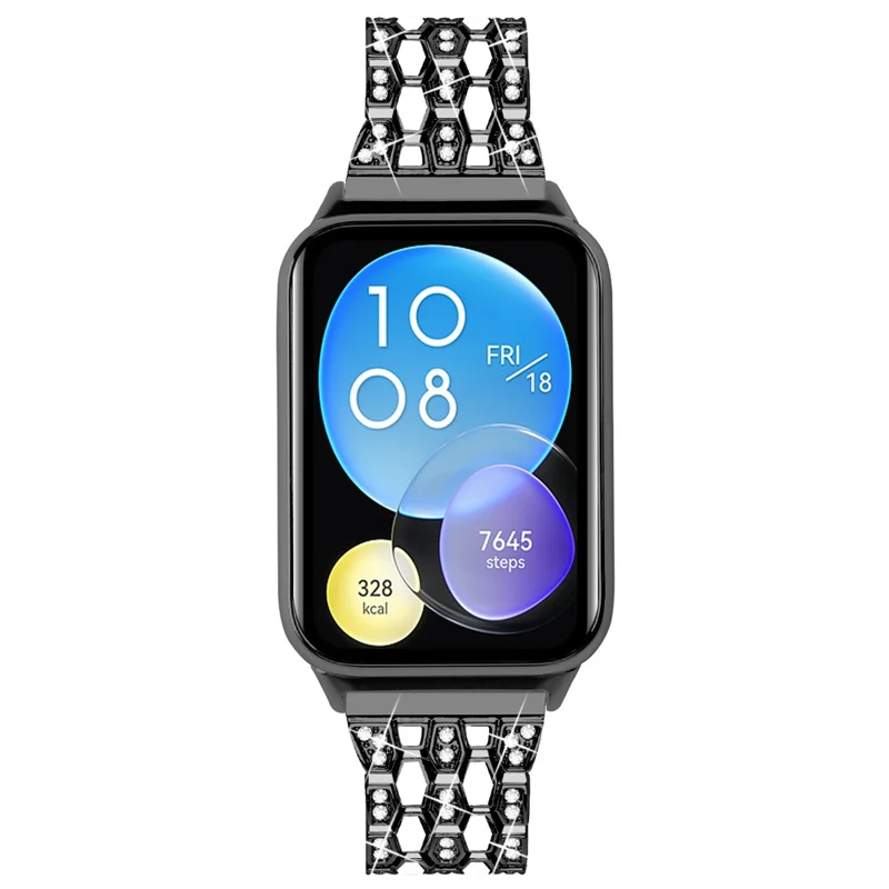 For Xiaomi Smart Band 8 Pro 3 Rows Rhinestone Zinc Alloy Watch Band Women Replacement Strap - Black+White