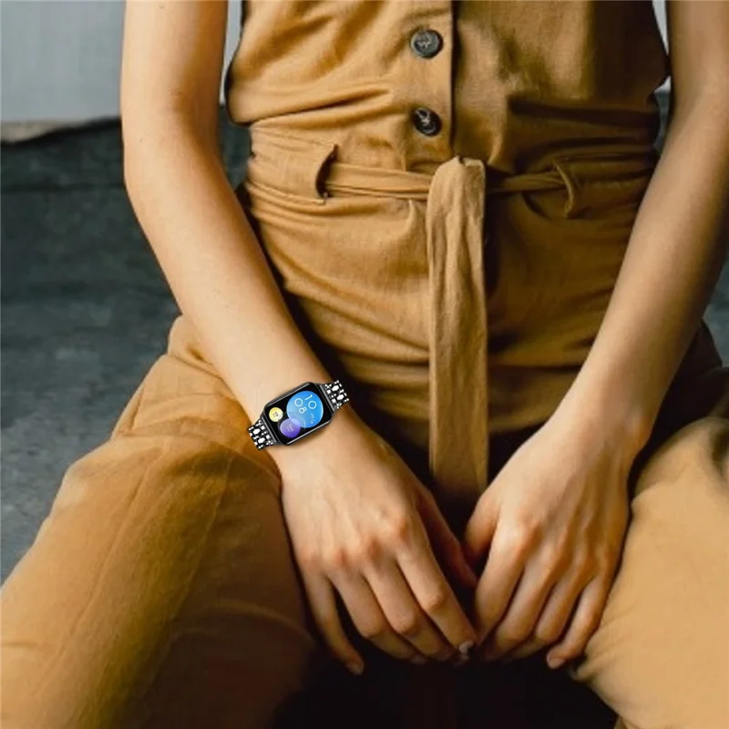 For Xiaomi Smart Band 8 Pro 3 Rows Rhinestone Zinc Alloy Watch Band Women Replacement Strap - Black+White