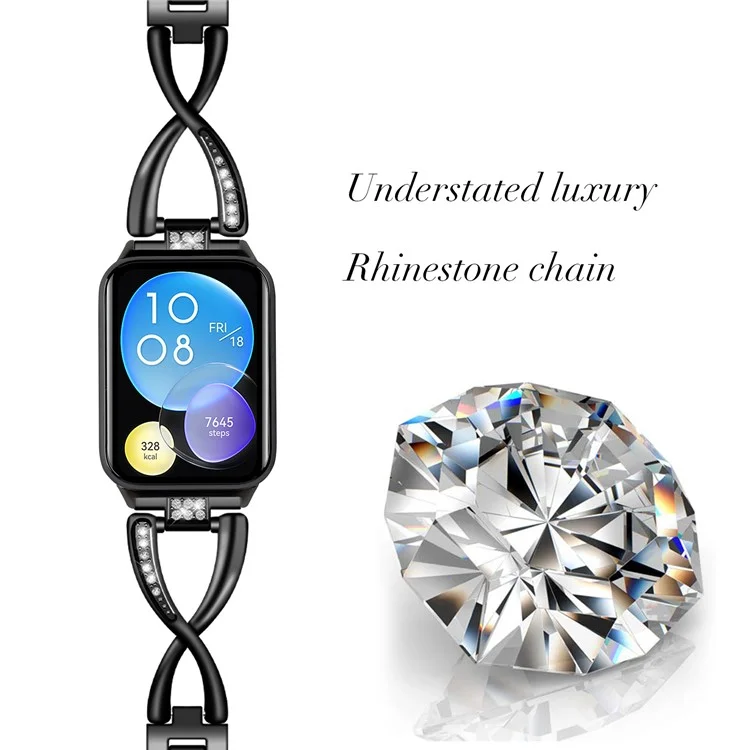 For Xiaomi Smart Band 8 Pro Zinc Alloy Rhinestone Decor Watch Strap - Black