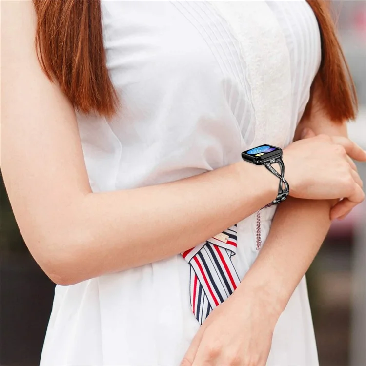 For Xiaomi Smart Band 8 Pro Zinc Alloy Rhinestone Decor Watch Strap - Black