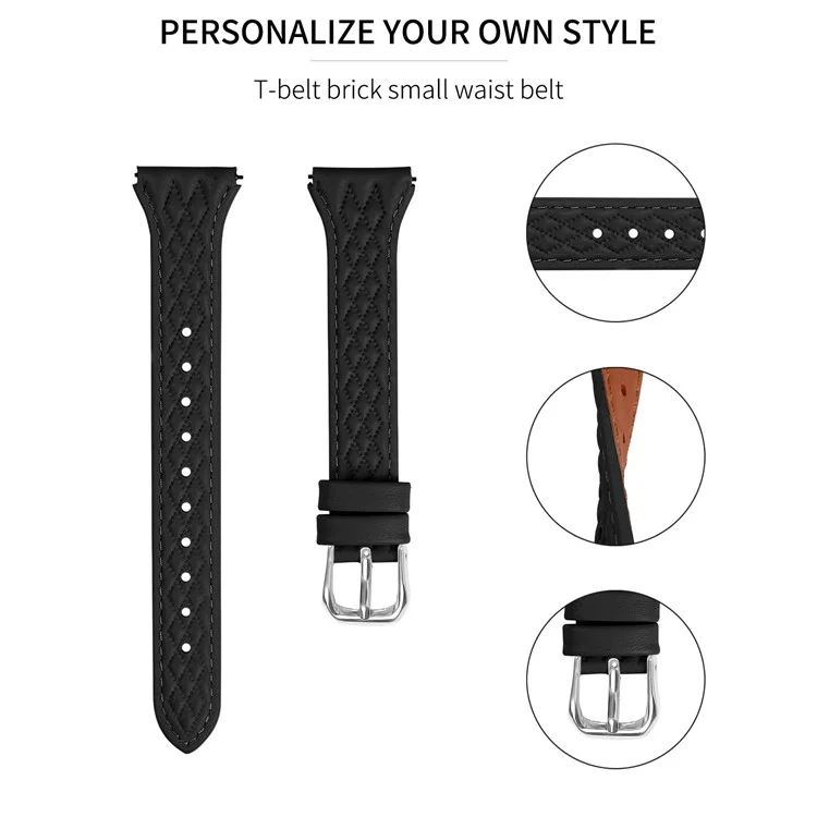 Para Garmin Vivomove HR / Vivomove Rhombus Design Top-layer Cow Leather Watch Bracelet Band - Negro