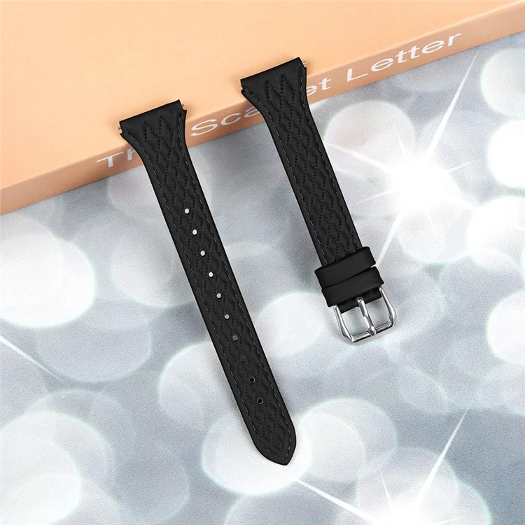 Para Garmin Vivomove HR / Vivomove Rhombus Design Top-layer Cow Leather Watch Bracelet Band - Negro