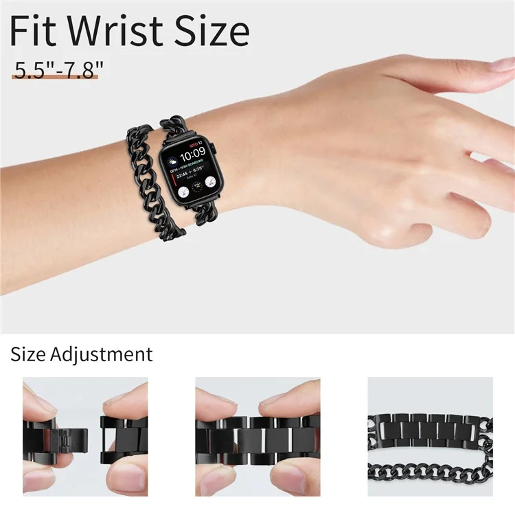 For Apple Watch Series 10 42mm / 9 8 7 41mm / SE (2023) SE (2022) SE 6 5 4 40mm / 3 2 1 38mm Stainless Steel Wrist Strap - Black