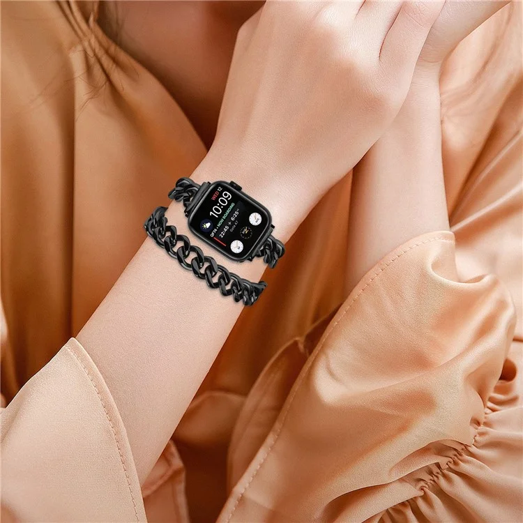For Apple Watch Series 10 42mm / 9 8 7 41mm / SE (2023) SE (2022) SE 6 5 4 40mm / 3 2 1 38mm Stainless Steel Wrist Strap - Black