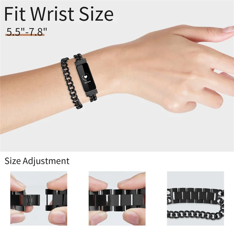For Fitbit Inspire / Inspire HR / Inspire 2 Strap Circle Design Electroplating Stainless Steel Watch Bracelet - Black