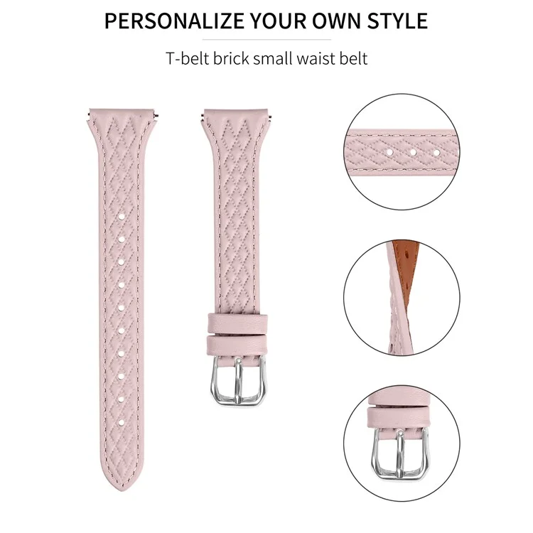 Para Pebble 2 / Time Round Rhombus Imprinted Genuine Cow Leather Watch Strap - Pink
