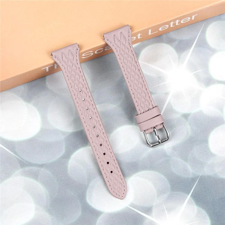 Para Pebble 2 / Time Round Rhombus Imprinted Genuine Cow Leather Watch Strap - Pink