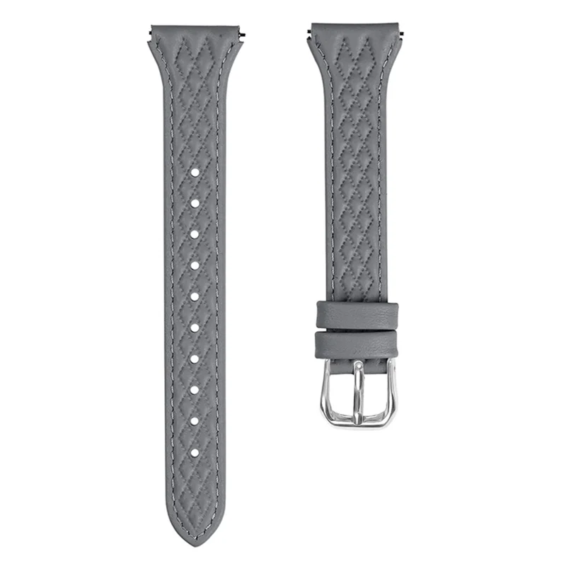For TicWatch 2  /  E  /  C2 (Black  /  Silver Dial) Genuine Cow Leather Rhombus Imprinted Watchband - Grey