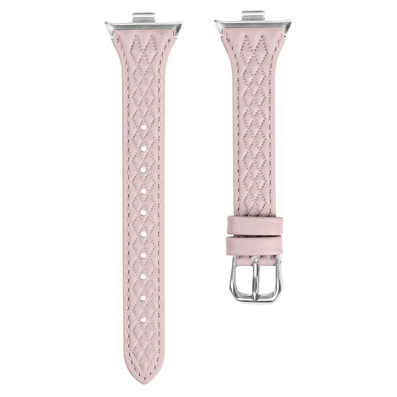 For Xiaomi Smart Band 8 Pro Replacement Rhombus Imprinted Genuine Cow Leather Watch Strap - Pink
