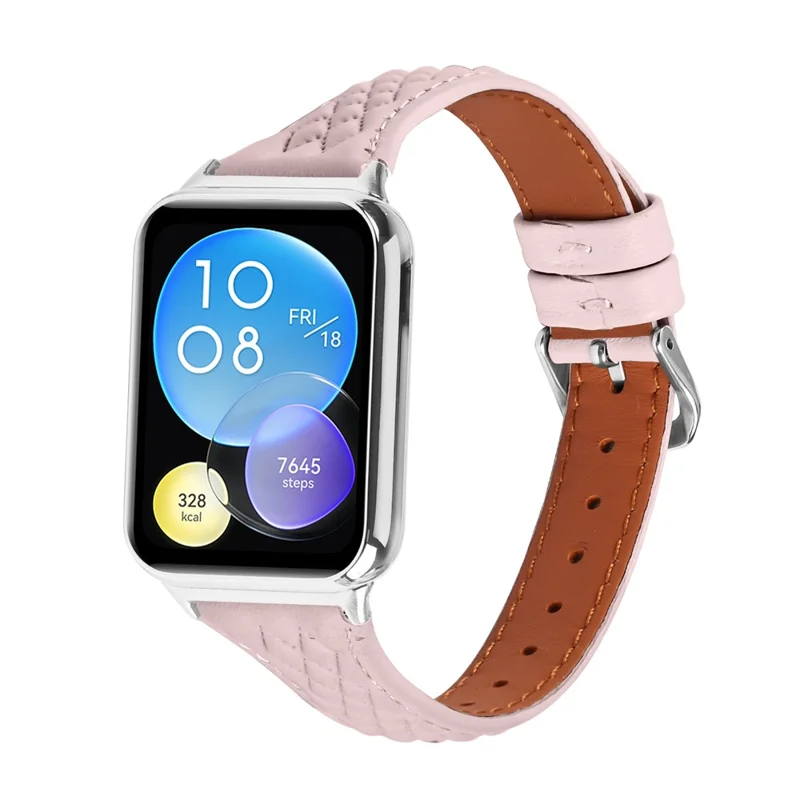 For Xiaomi Smart Band 8 Pro Replacement Rhombus Imprinted Genuine Cow Leather Watch Strap - Pink
