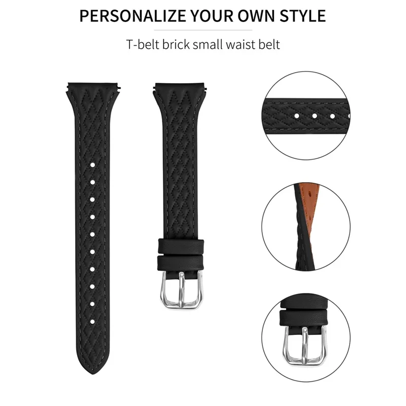 Genuine Cow Leather Band for Garmin Forerunner 645 / 645 Music Rhombus Imprinted Watch Strap - Black