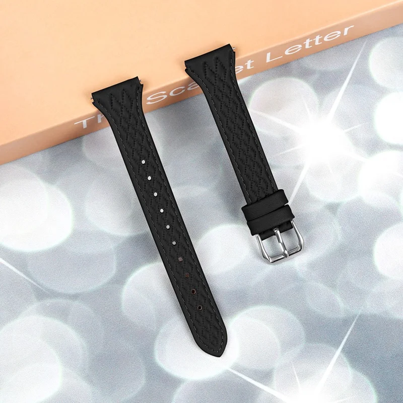 Genuine Cow Leather Band for Garmin Forerunner 645 / 645 Music Rhombus Imprinted Watch Strap - Black