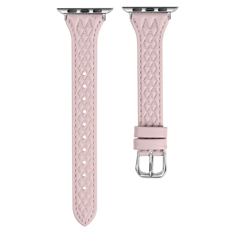 For Apple Watch Series 10 42mm / 9 8 7 41mm / SE (2023) SE (2022) SE 6 5 4 40mm / 3 2 1 38mm Watch Band Top-Layer Cow Leather Strap - Pink