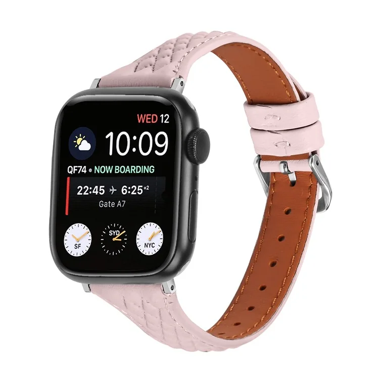 For Apple Watch Series 10 42mm / 9 8 7 41mm / SE (2023) SE (2022) SE 6 5 4 40mm / 3 2 1 38mm Watch Band Top-Layer Cow Leather Strap - Pink