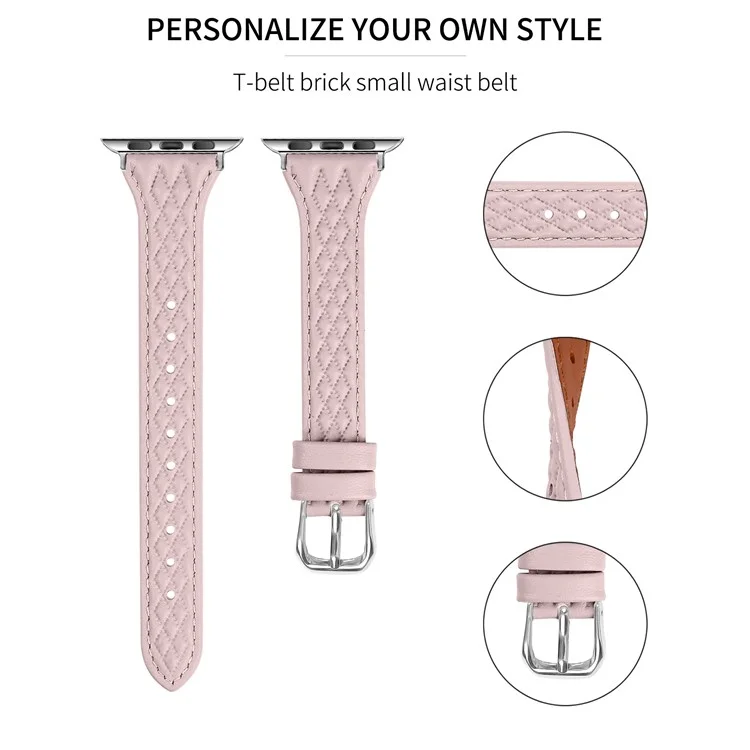 For Apple Watch Series 10 42mm / 9 8 7 41mm / SE (2023) SE (2022) SE 6 5 4 40mm / 3 2 1 38mm Watch Band Top-Layer Cow Leather Strap - Pink
