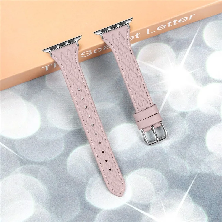 For Apple Watch Series 10 42mm / 9 8 7 41mm / SE (2023) SE (2022) SE 6 5 4 40mm / 3 2 1 38mm Watch Band Top-Layer Cow Leather Strap - Pink