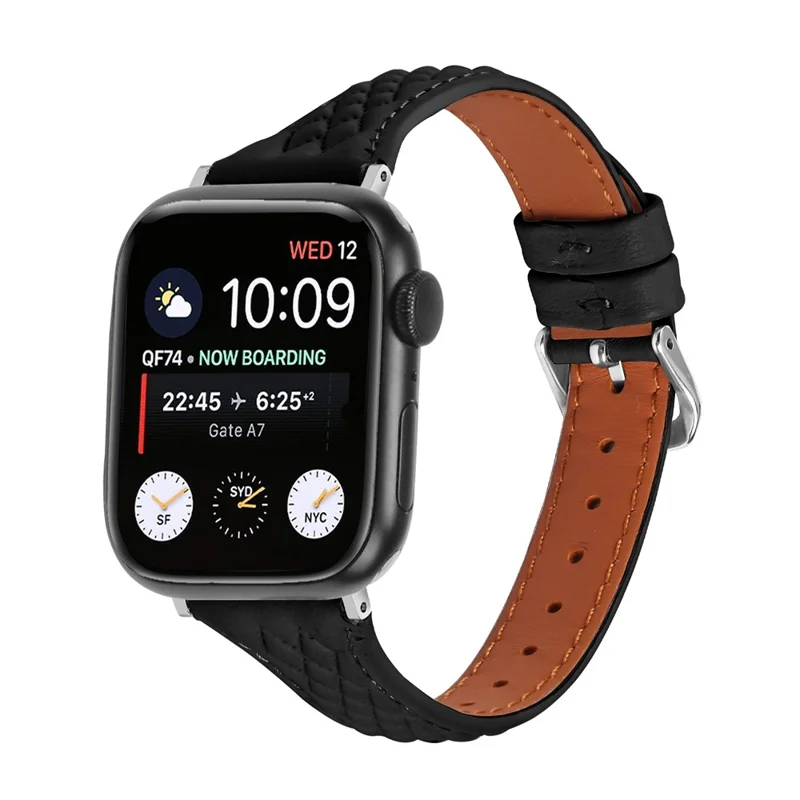 Pour Apple Watch 10 46mm / Ultra 2 / Ultra 49mm / 9 8 7 45mm / SE (2023) SE (2022) SE 6 5 4 44mm / 3 2 1 42mm Top-Layer Cow Leather Watch Strap - Noir