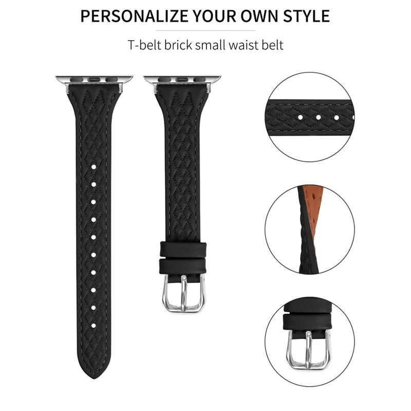 Pour Apple Watch 10 46mm / Ultra 2 / Ultra 49mm / 9 8 7 45mm / SE (2023) SE (2022) SE 6 5 4 44mm / 3 2 1 42mm Top-Layer Cow Leather Watch Strap - Noir