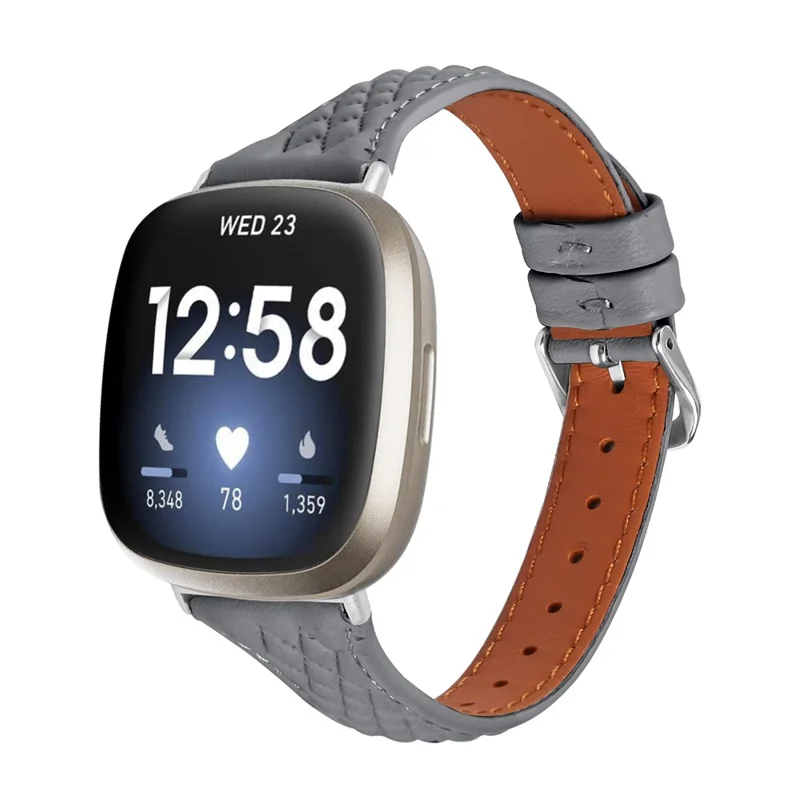 For Fitbit Versa 4 / Sense 2 Replacement Band Top-Layer Cow Leather Watch Strap - Grey