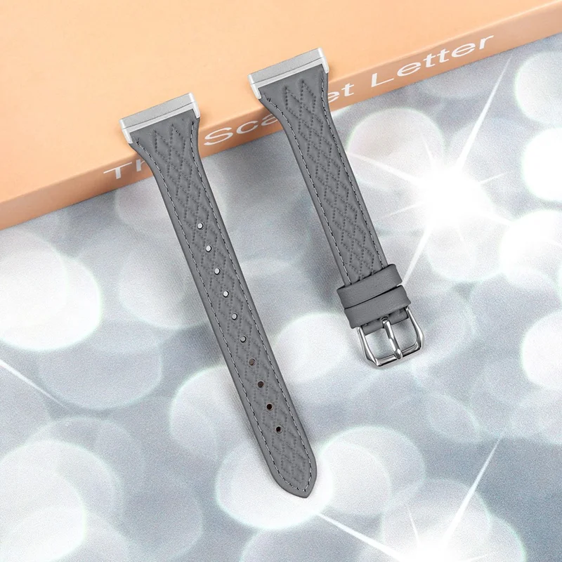 For Fitbit Versa 4 / Sense 2 Replacement Band Top-Layer Cow Leather Watch Strap - Grey
