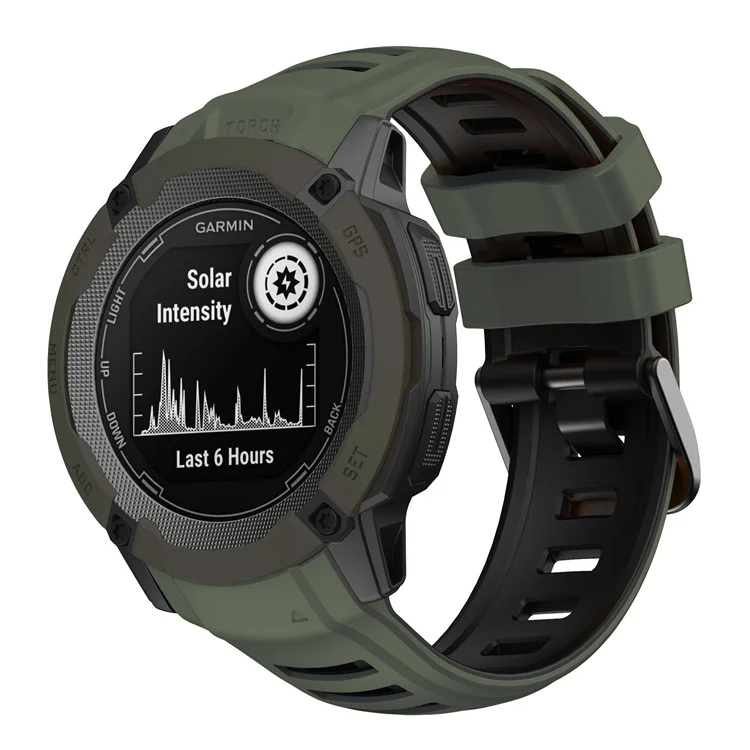 For Garmin Instinct 2X Silicone Watch Straps Dual Color Wrist Band - Army Green+Black