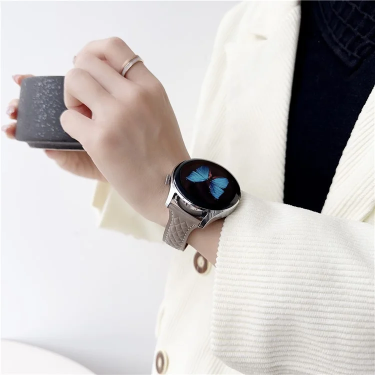 Per Samsung Galaxy Watch3 45mm / Huawei Watch Ultimate Genuine Cow Leather 22mm Watch Band con motivo a rombo - Nero