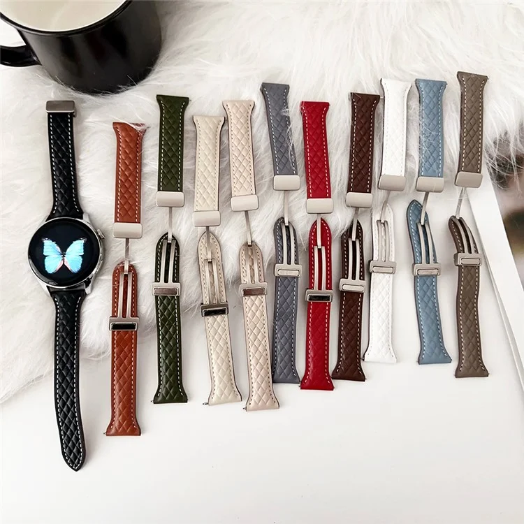 Per Samsung Galaxy Watch3 45mm / Huawei Watch Ultimate Genuine Cow Leather 22mm Watch Band con motivo a rombo - Nero