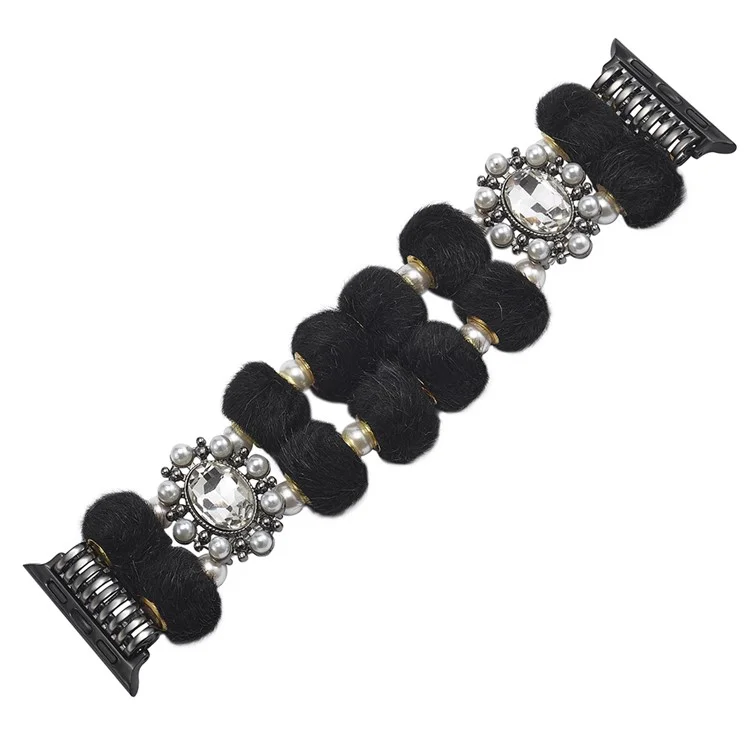 For Apple Watch Series 10 42mm / 9 8 7 41mm / 6 5 4 SE (2023) SE (2022) SE 40mm / 3 2 1 38mm Watch Band Beaded String - Black