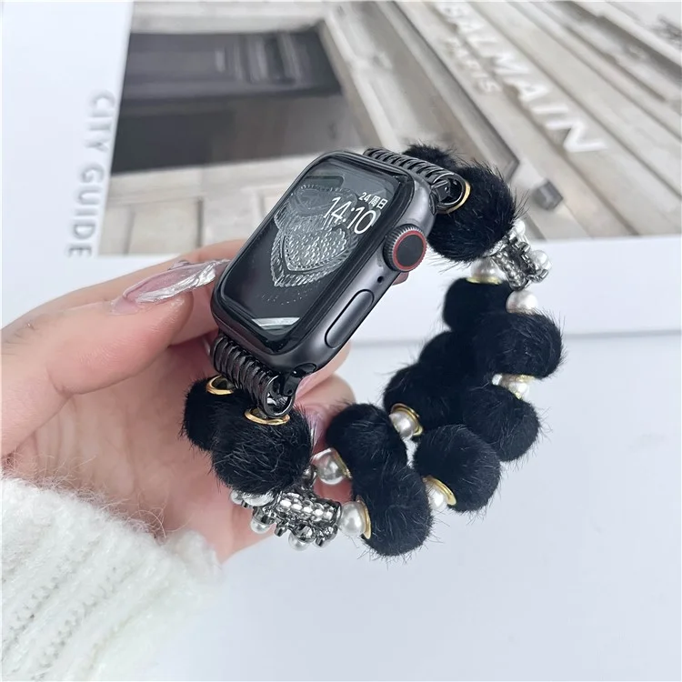 For Apple Watch Series 10 42mm / 9 8 7 41mm / 6 5 4 SE (2023) SE (2022) SE 40mm / 3 2 1 38mm Watch Band Beaded String - Black