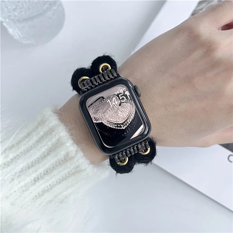 For Apple Watch Series 10 42mm / 9 8 7 41mm / 6 5 4 SE (2023) SE (2022) SE 40mm / 3 2 1 38mm Watch Band Beaded String - Black