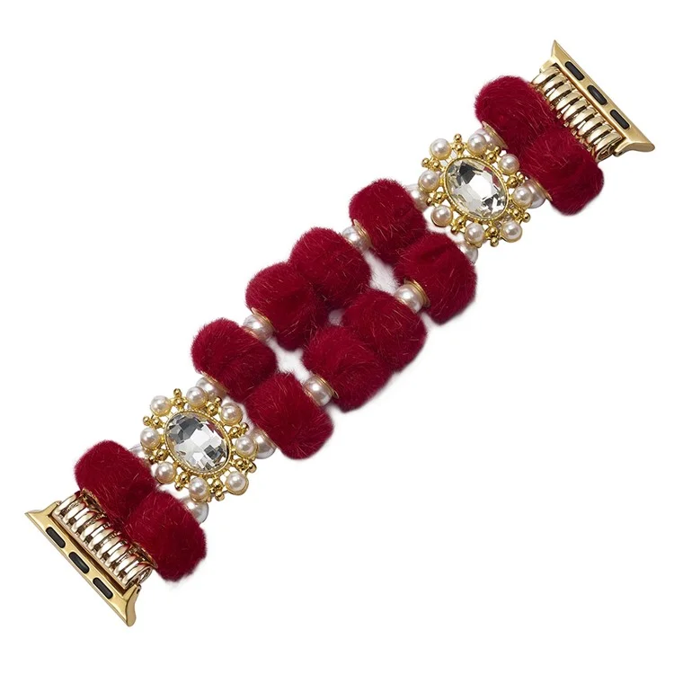 For Apple Watch Series 10 42mm / 9 8 7 41mm / 6 5 4 SE (2023) SE (2022) SE 40mm / 3 2 1 38mm Watch Band Beaded String - Red