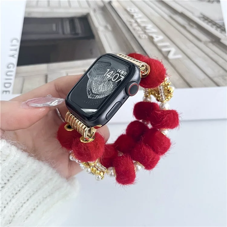 For Apple Watch Series 10 42mm / 9 8 7 41mm / 6 5 4 SE (2023) SE (2022) SE 40mm / 3 2 1 38mm Watch Band Beaded String - Red