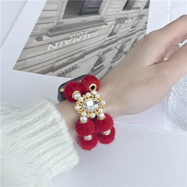 For Apple Watch Series 10 42mm / 9 8 7 41mm / 6 5 4 SE (2023) SE (2022) SE 40mm / 3 2 1 38mm Watch Band Beaded String - Red