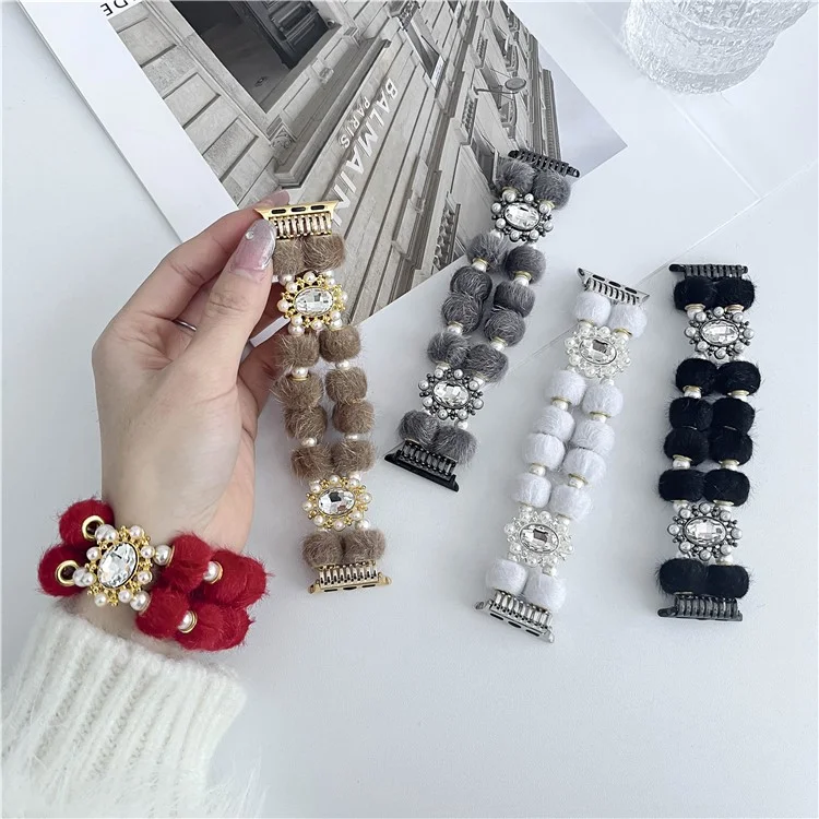 For Apple Watch Series 10 42mm / 9 8 7 41mm / 6 5 4 SE (2023) SE (2022) SE 40mm / 3 2 1 38mm Watch Band Beaded String - Red