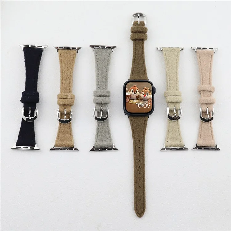 Para Apple Watch 10 46mm / Ultra 2 / Ultra 49mm / 9 8 7 45mm / SE (2023) SE (2022) SE 6 5 4 44mm / 3 2 1 42mm Slim Woolen Watch Strap - Black