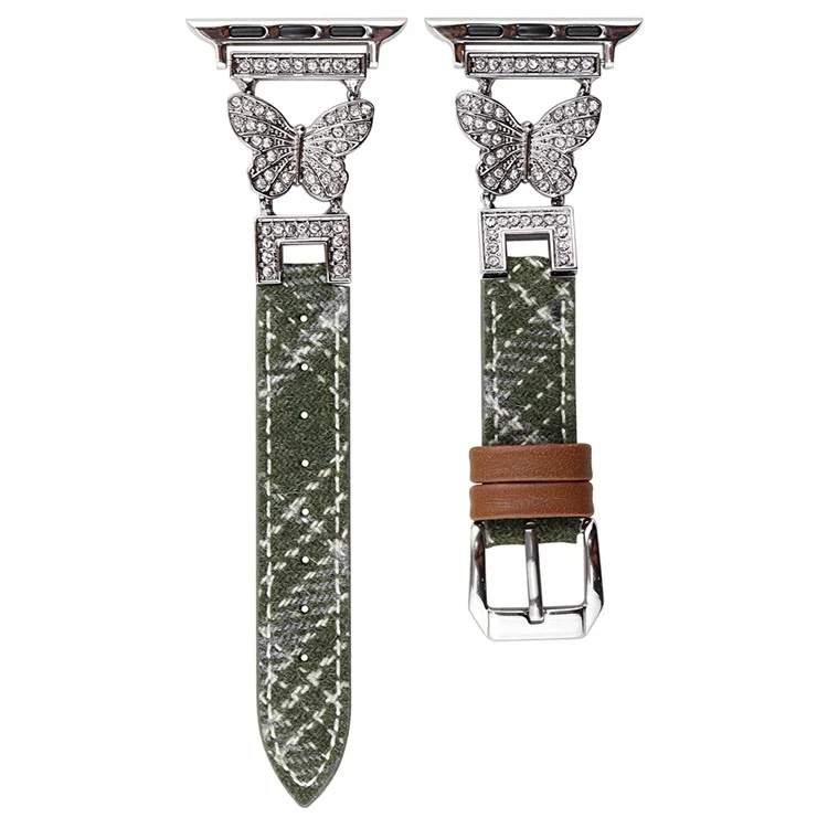For Apple Watch Series 10 42mm / 9 8 7 41mm / SE (2023) SE (2022) SE 6 5 4 40mm / 3 2 1 38mm Watch Band with Butterfly Connectors - Green