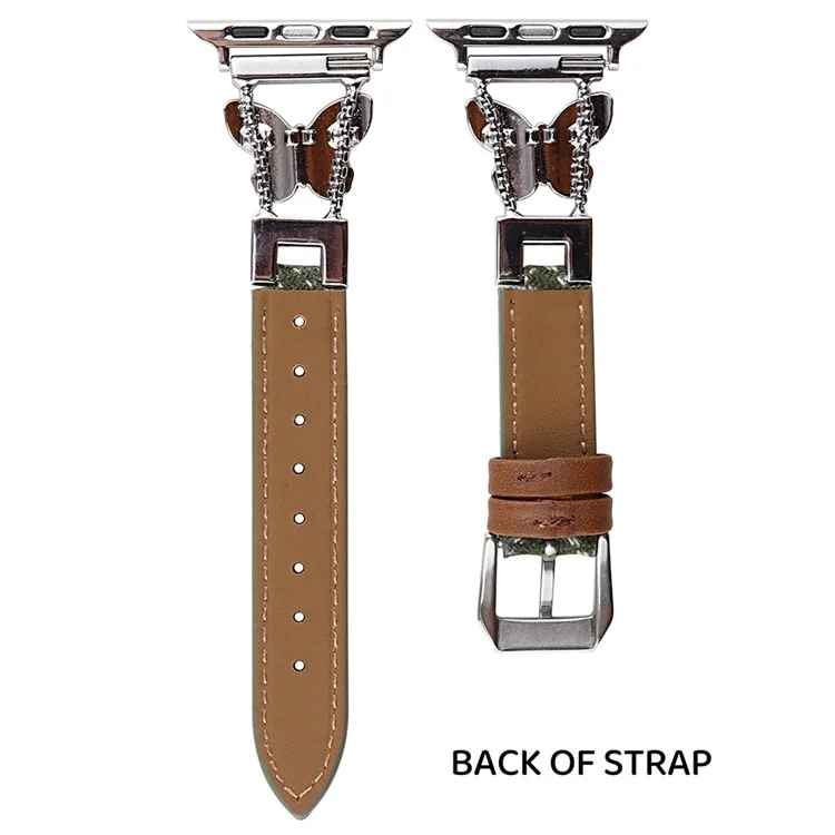 For Apple Watch Series 10 42mm / 9 8 7 41mm / SE (2023) SE (2022) SE 6 5 4 40mm / 3 2 1 38mm Watch Band with Butterfly Connectors - Green